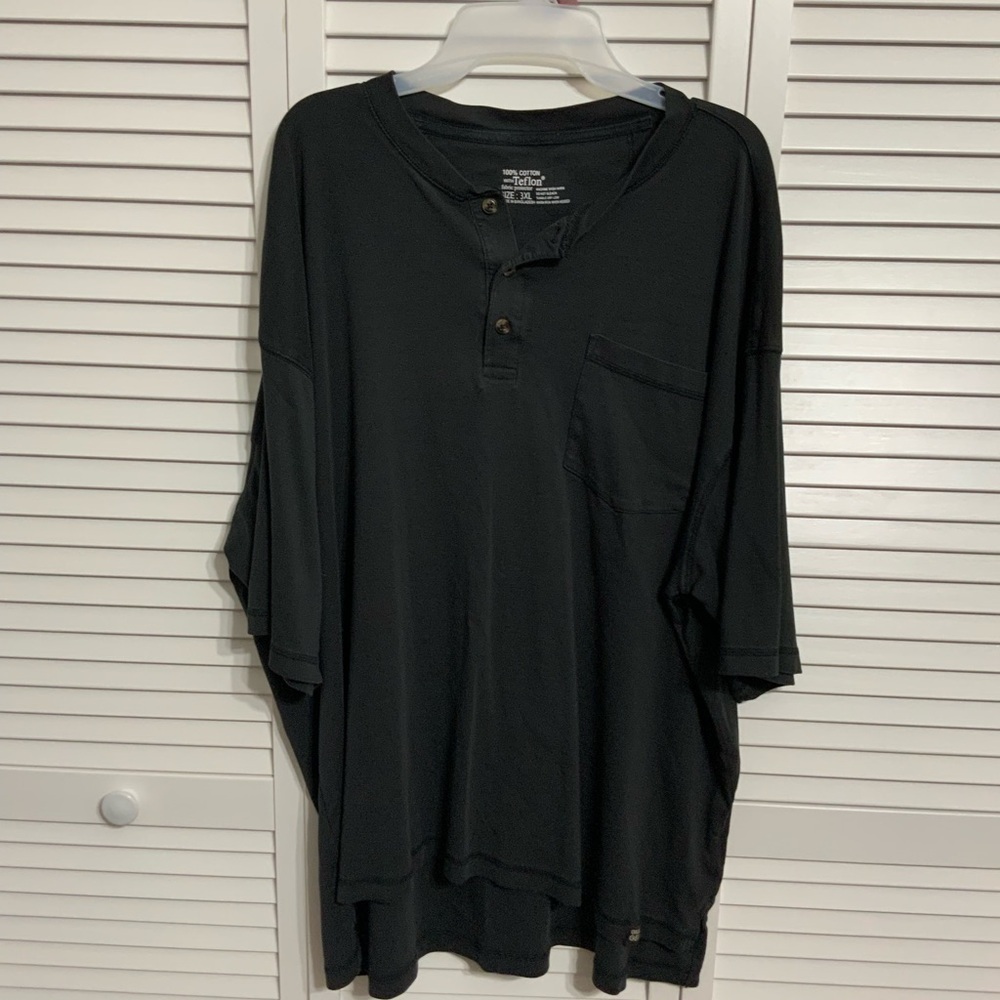 Gravel Gear Shirt 3XL Men Teflon Henley Pocket Crew Neck 100% Cotton